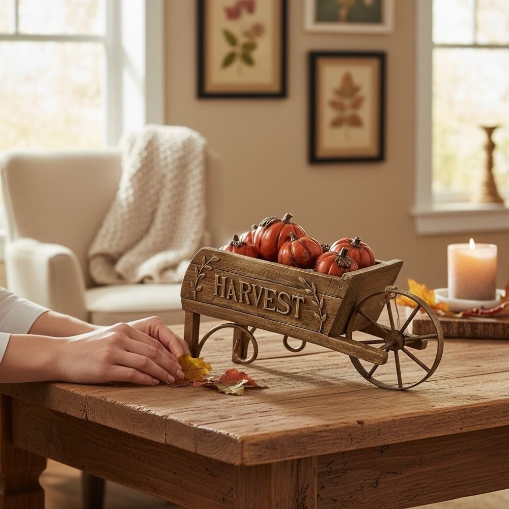 Gardeners Eden Pumpkin Wheelbarrow Decor Unisex OS Orange Acceptable Rustic Fall